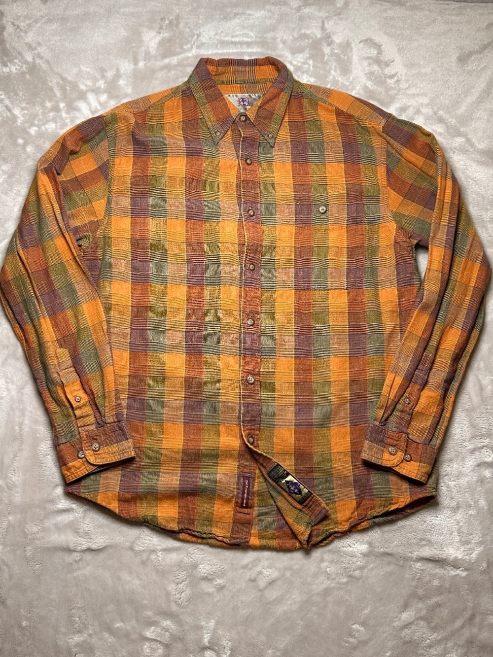 The Territory Ahead Shirt Mens M Plaid Textured Long Sleeve Orange Green